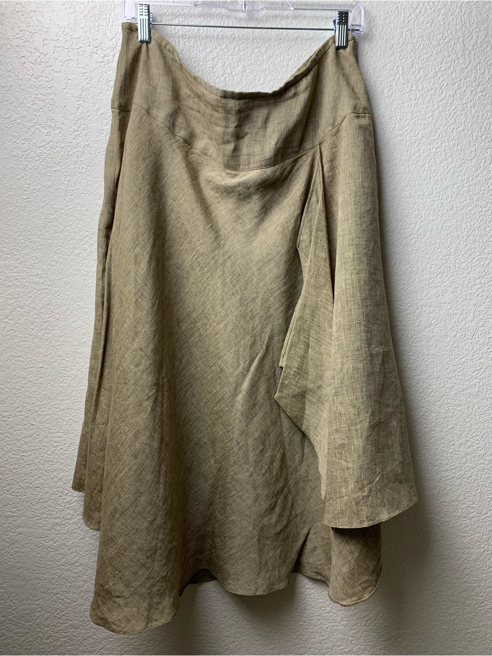 Kasper Beige 100% Linen Midi Skirt Size 14 Boho Cottagecore Coastal Grandma